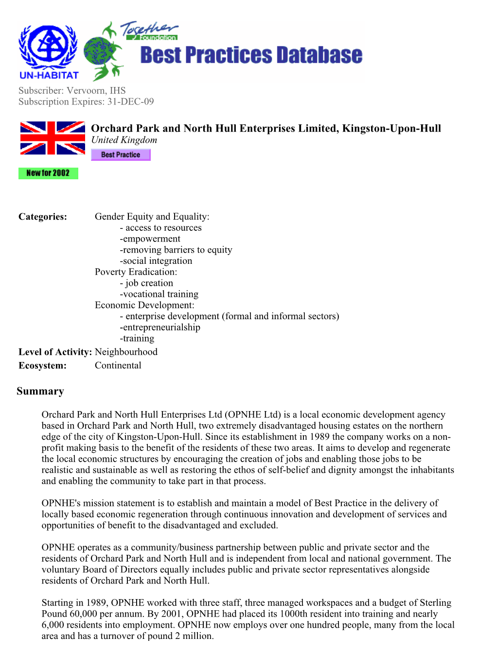 Summary Orchard Park and North Hull Enterprises Limited, Kingston