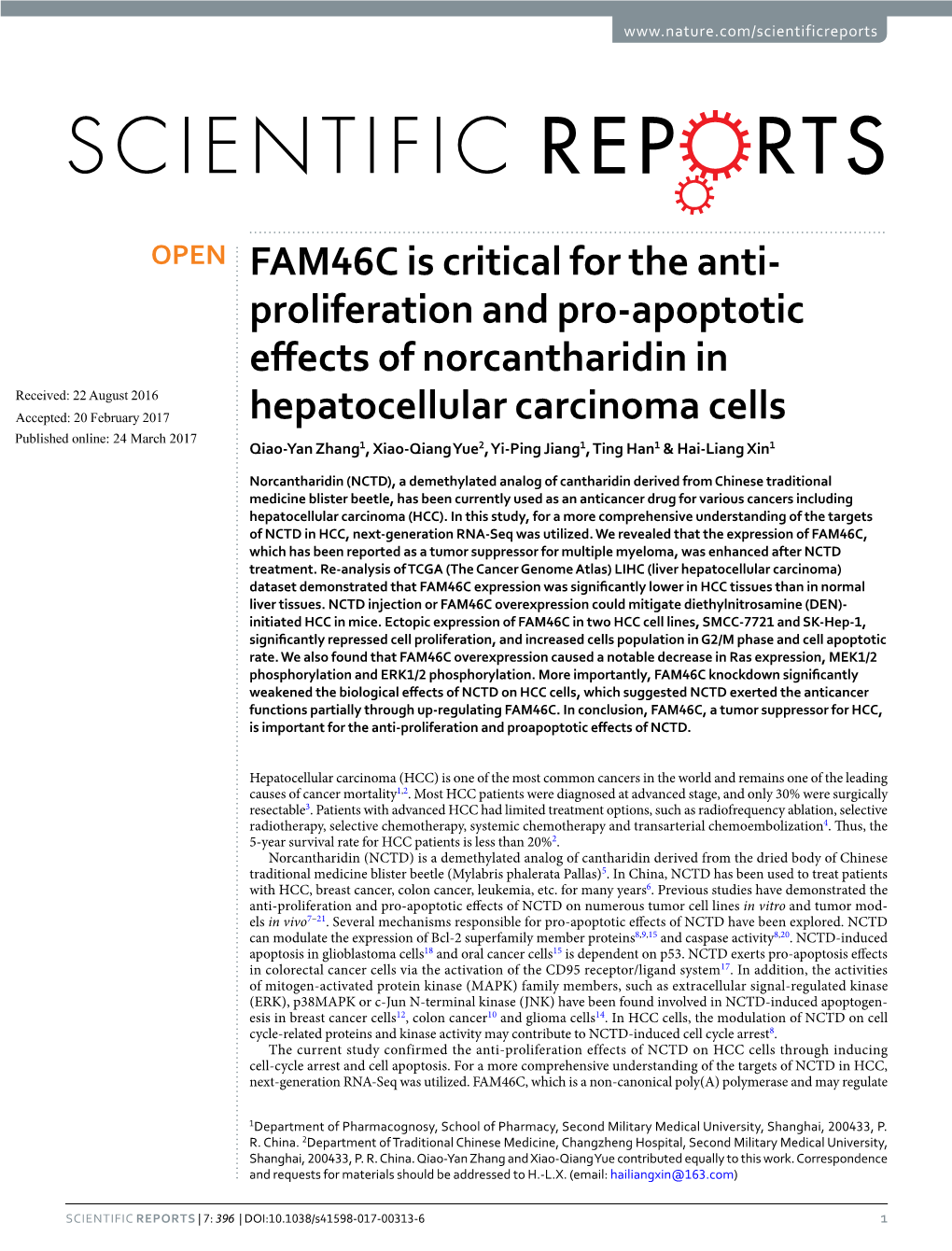 FAM46C Is Critical for the Anti-Proliferation and Pro-Apoptotic
