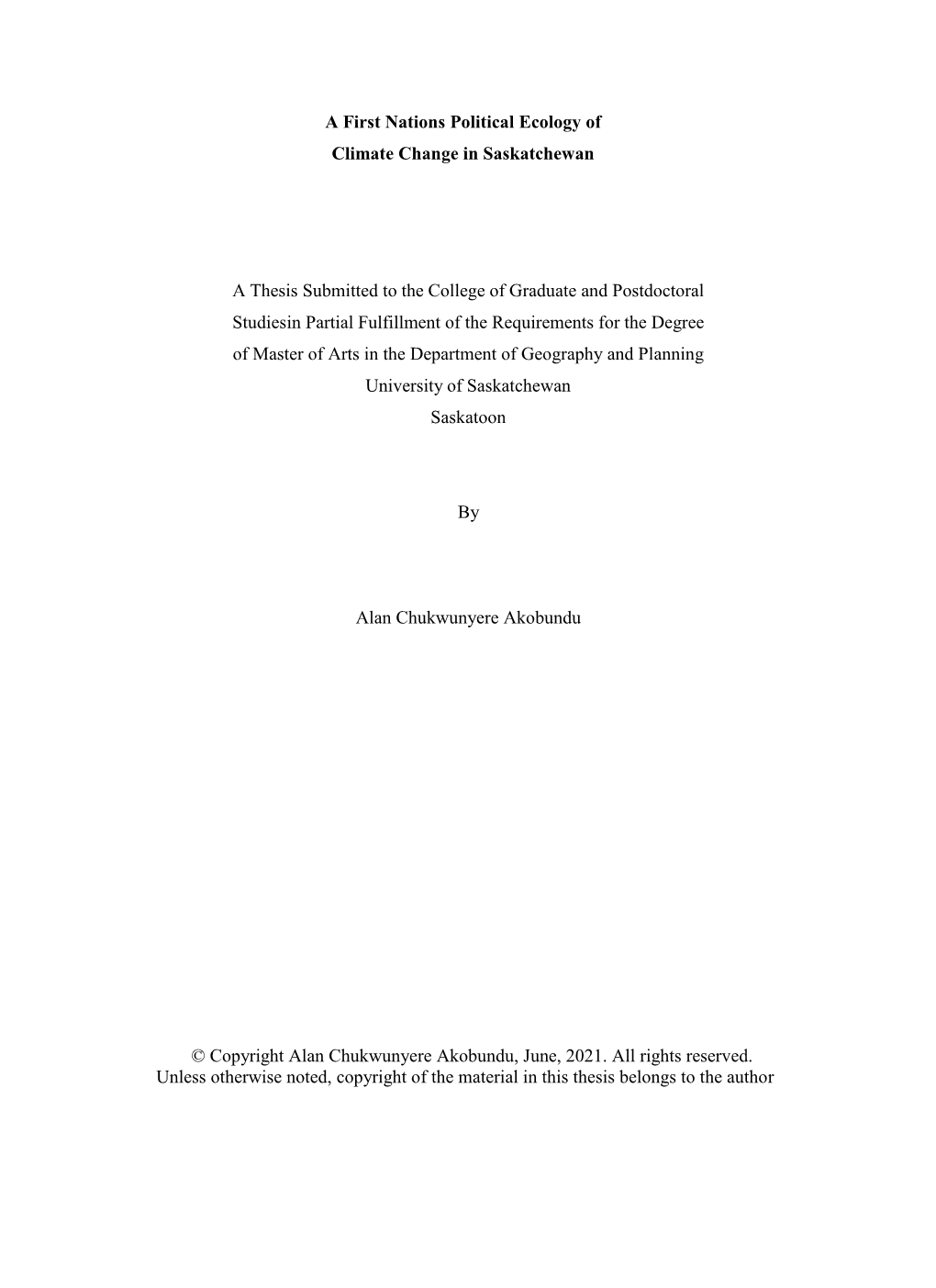 A First Nations Political Ecology of Climate Change in Saskatchewan