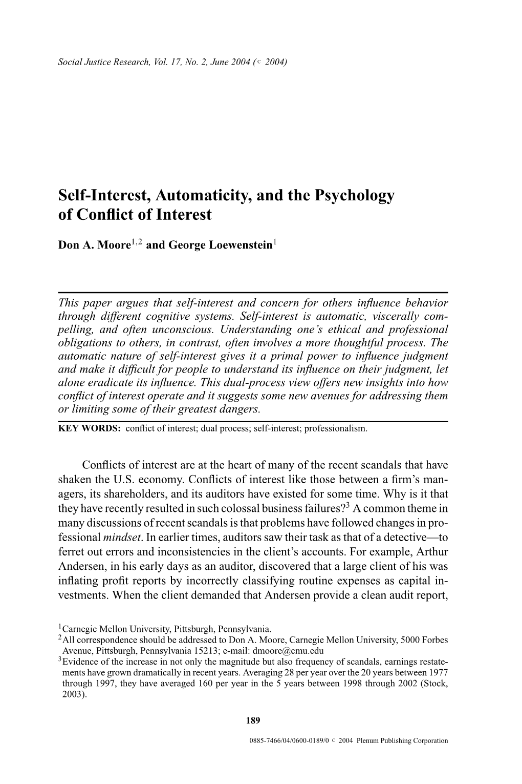 Self-Interest, Automaticity, and the Psychology of Conflict of Interest