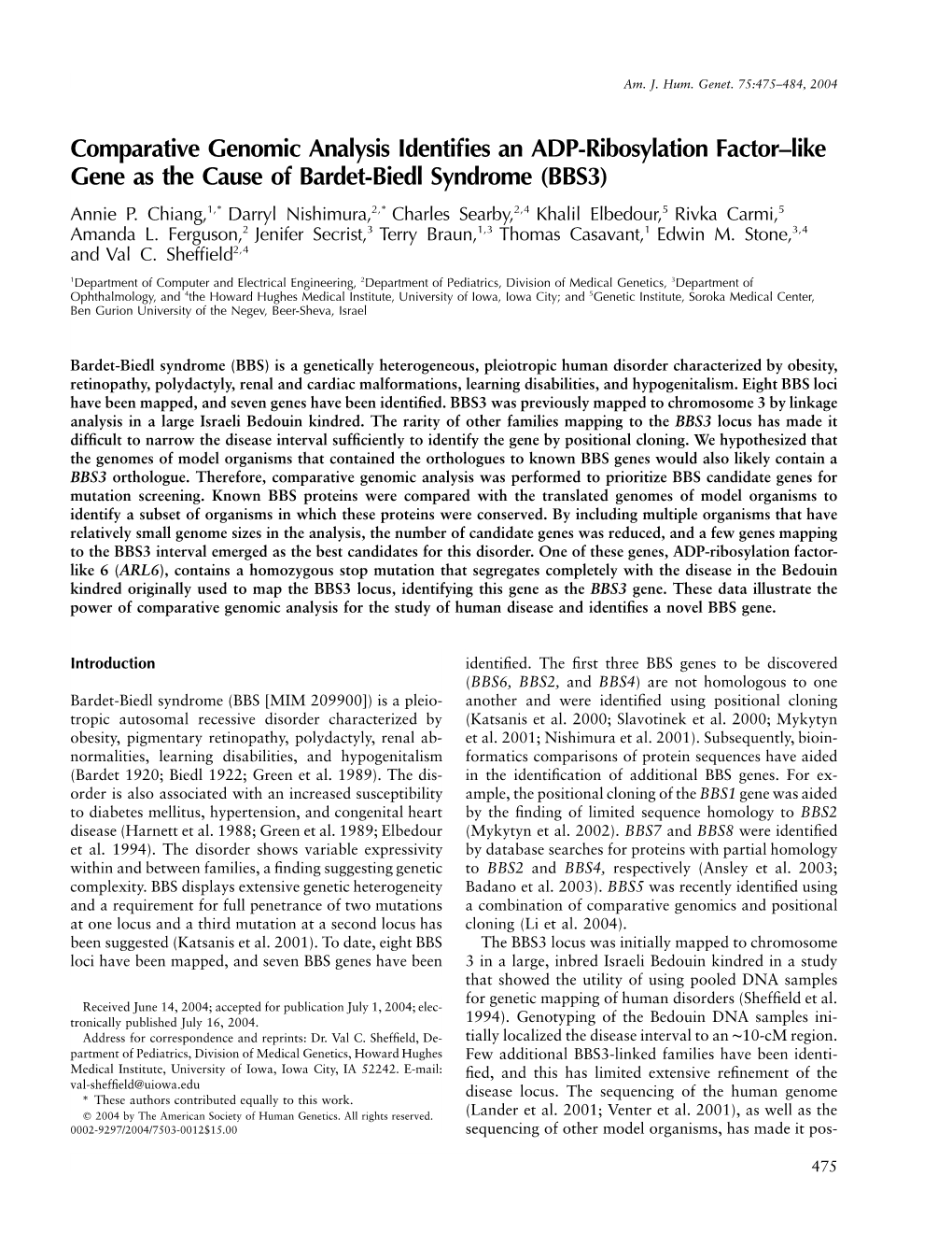 Comparative Genomic Analysis Identifies an ADP-Ribosylation Factor–Like Gene As the Cause of Bardet-Biedl Syndrome