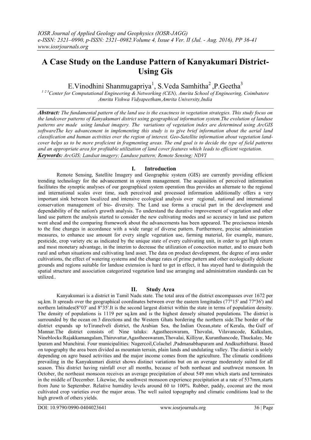 A Case Study on the Landuse Pattern of Kanyakumari District- Using Gis