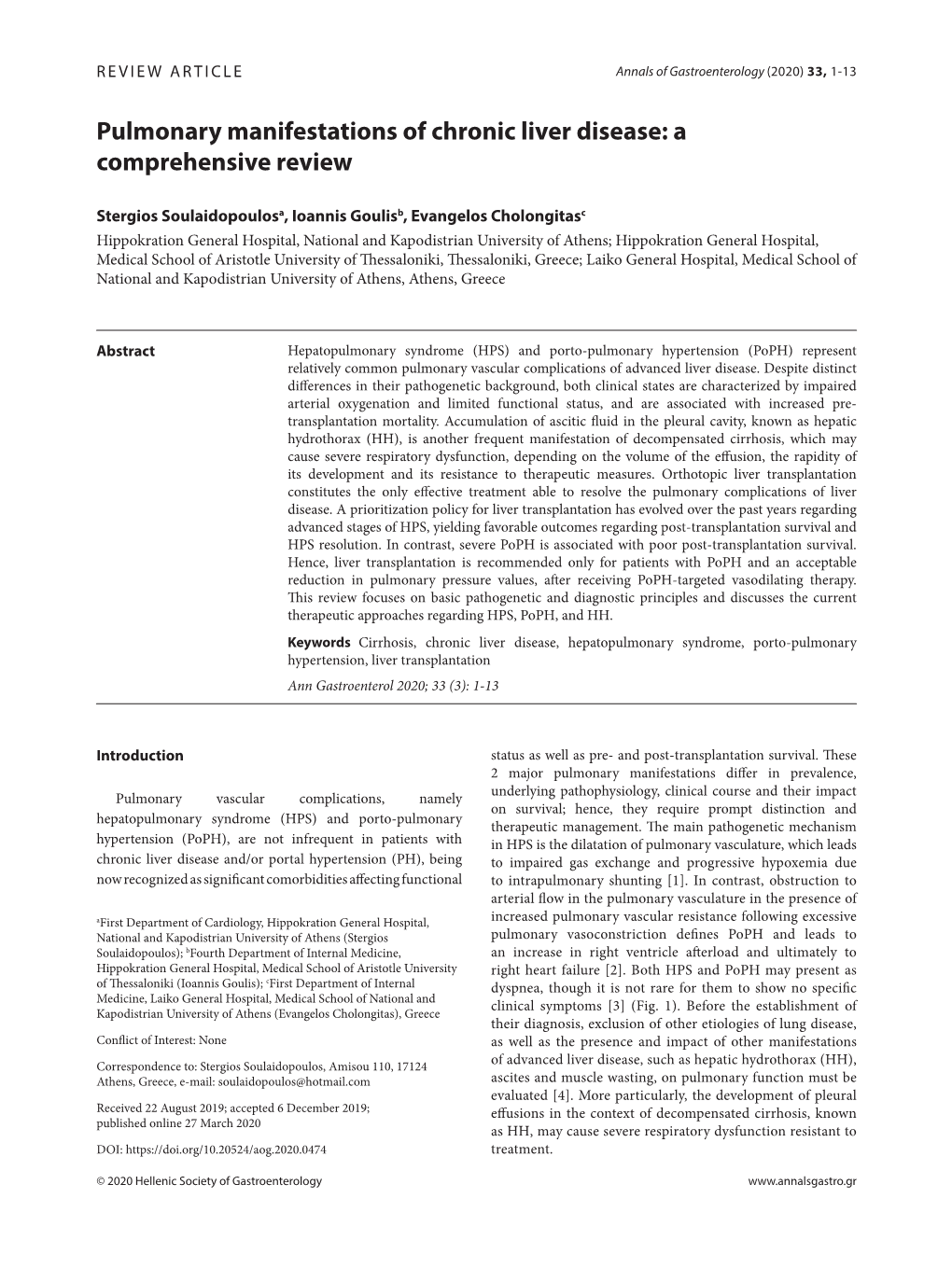 Pulmonary Manifestations of Chronic Liver Disease: a Comprehensive Review