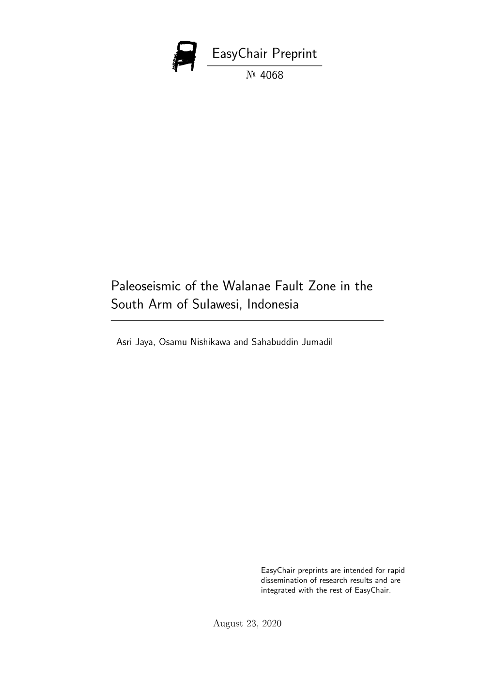 Paleoseismic of the Walanae Fault Zone in the South Arm of Sulawesi, Indonesia