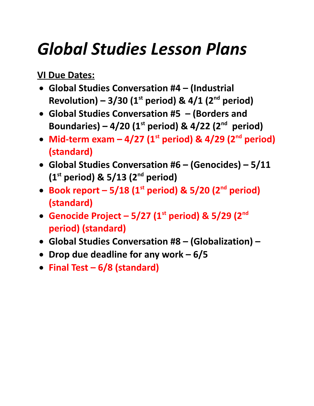 Global Studies Lesson Plans