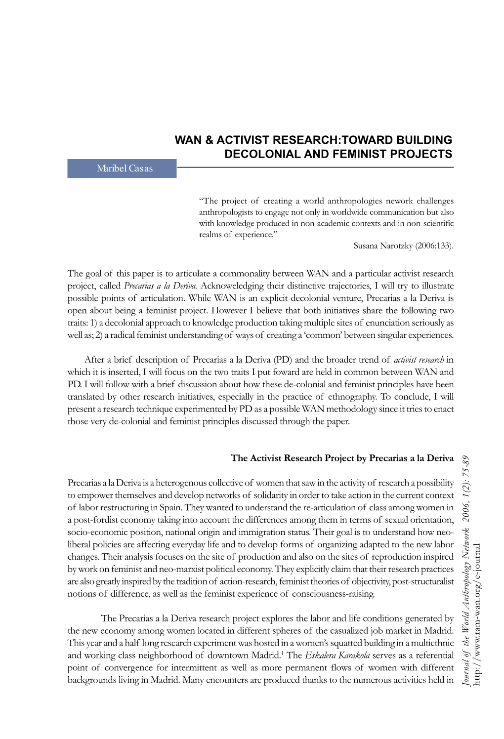 WAN & Activist Research 75 WAN & ACTIVIST RESEARCH