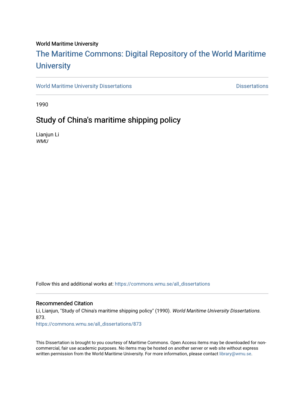 Study of China's Maritime Shipping Policy