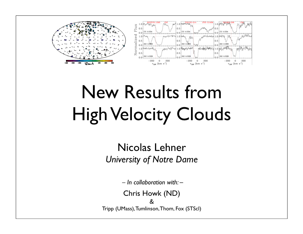 New Results from High Velocity Clouds