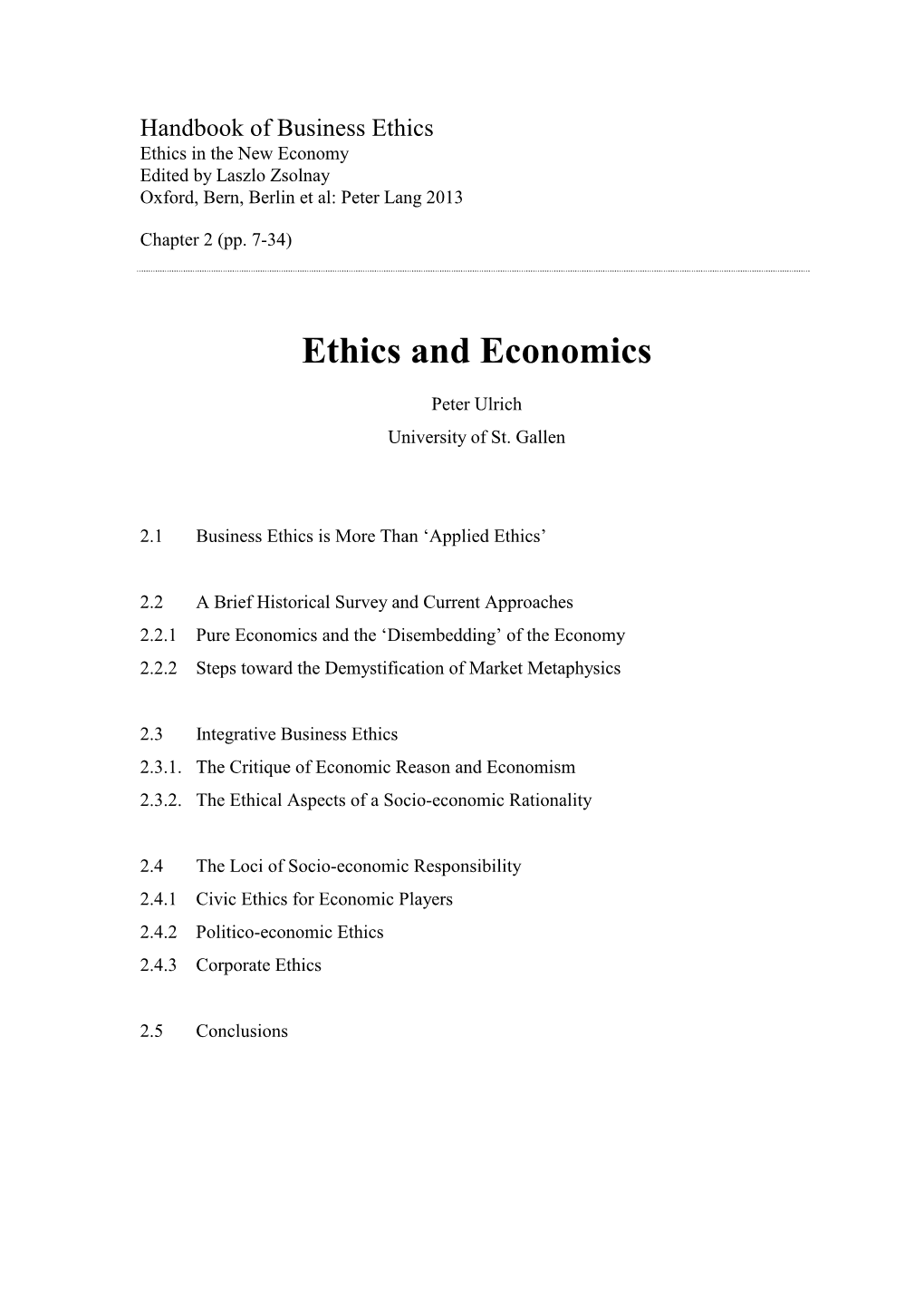 Ethics and Economics