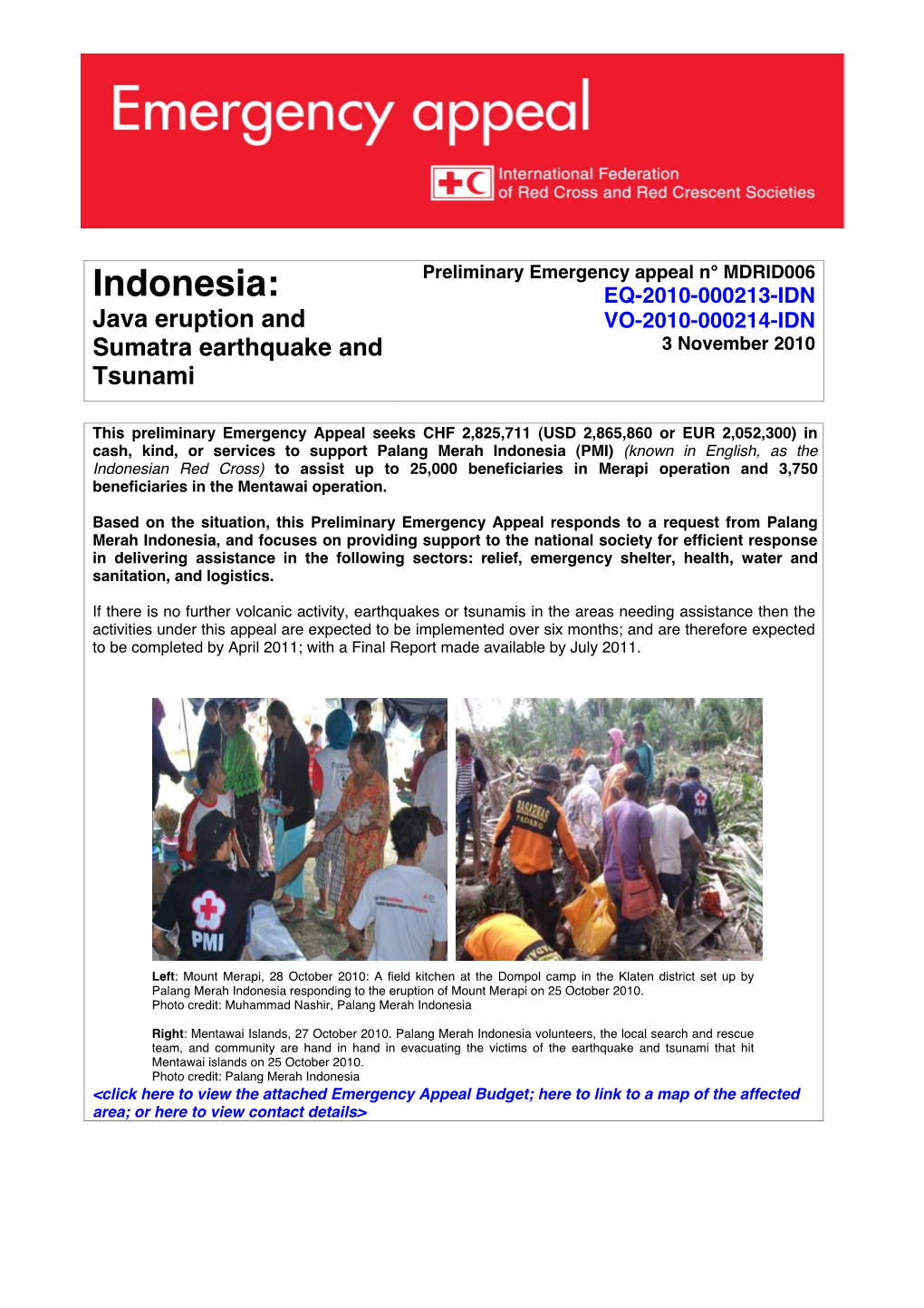 Indonesia: EQ-2010-000213-IDN Java Eruption and VO-2010-000214-IDN Sumatra Earthquake and 3 November 2010 Tsunami