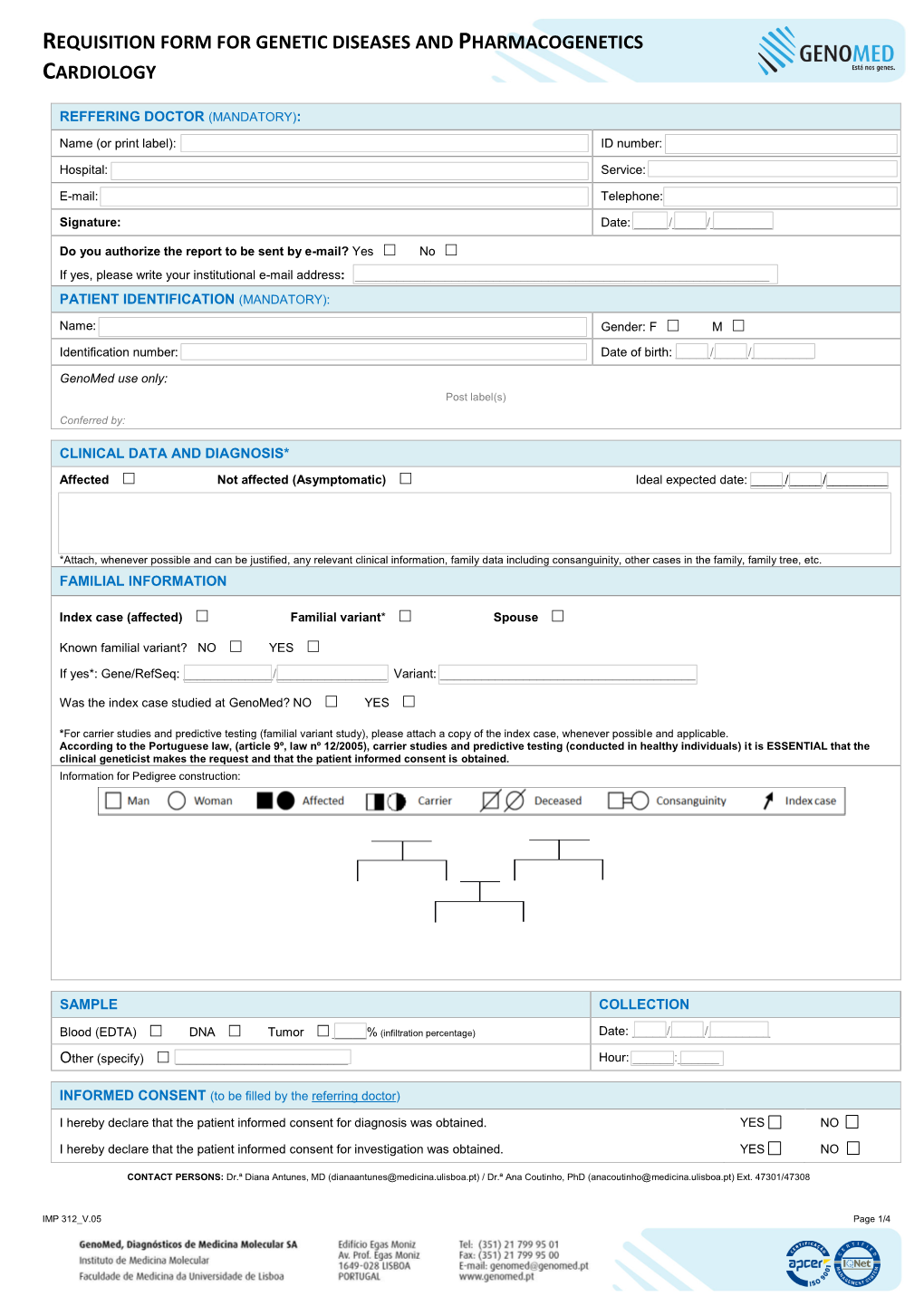 Requisition Form for Genetic Diseases and Pharmacogenetics Cardiology