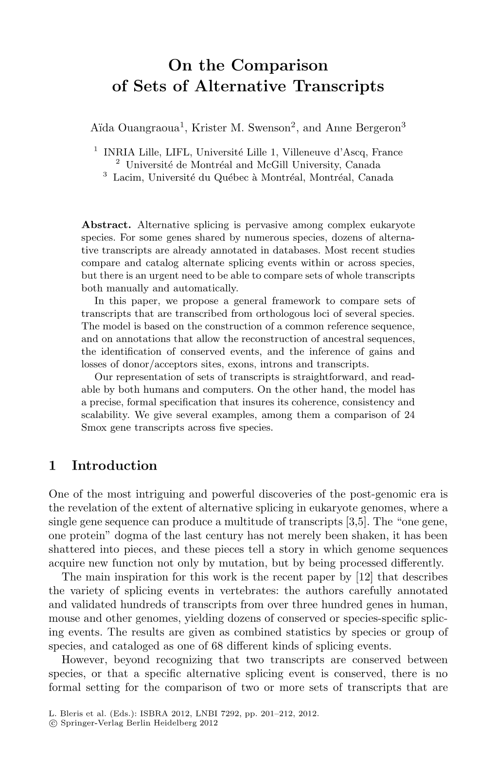 On the Comparison of Sets of Alternative Transcripts