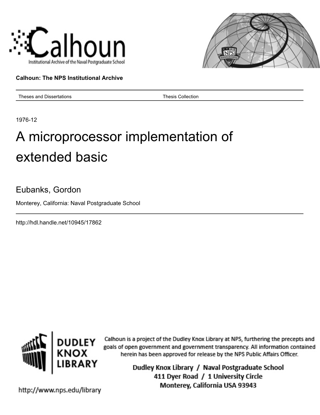 A Microprocessor Implementation of Extended Basic