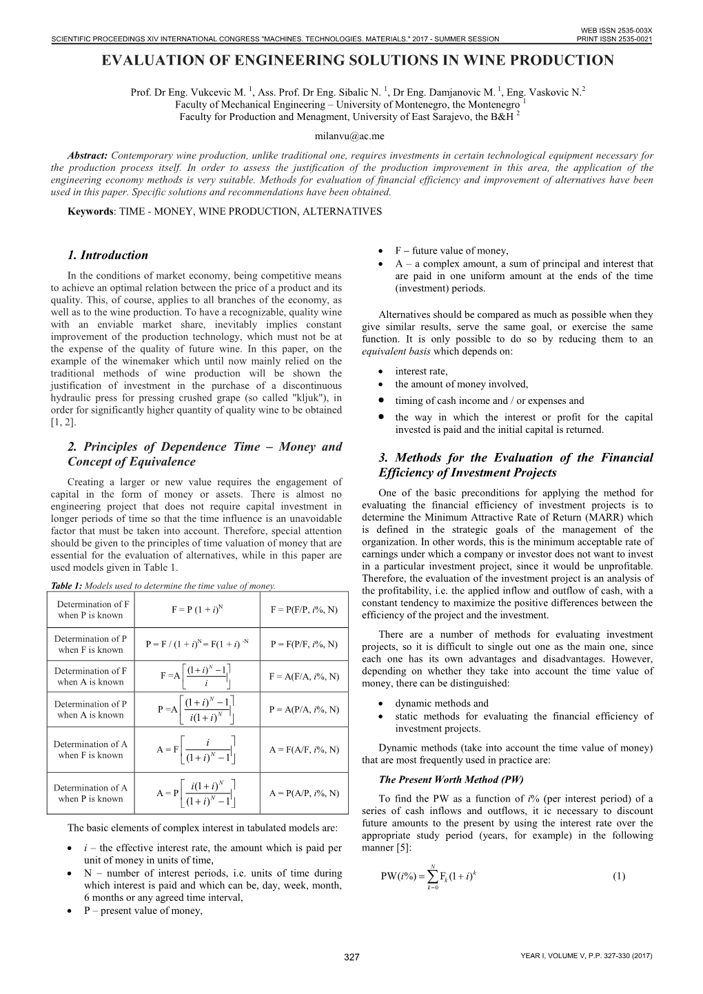 Evaluation of Engineering Solutions in Wine Production