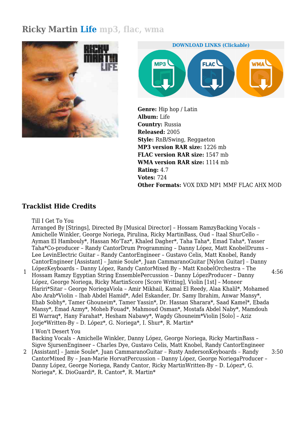 Ricky Martin Life Mp3, Flac, Wma