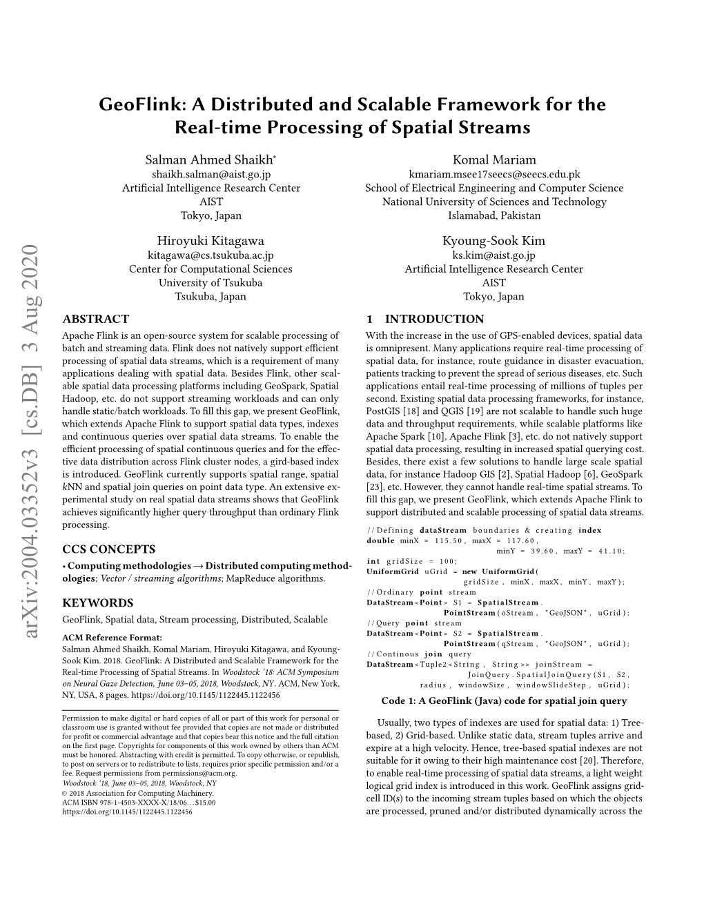 A Distributed and Scalable Framework for the Real-Time Processing of Spatial Streams