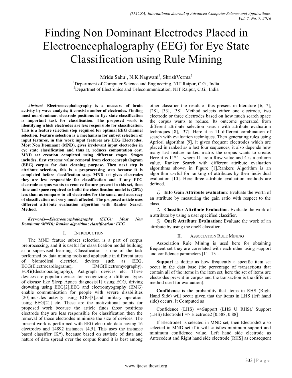 (EEG) for Eye State Classification Using Rule Mining