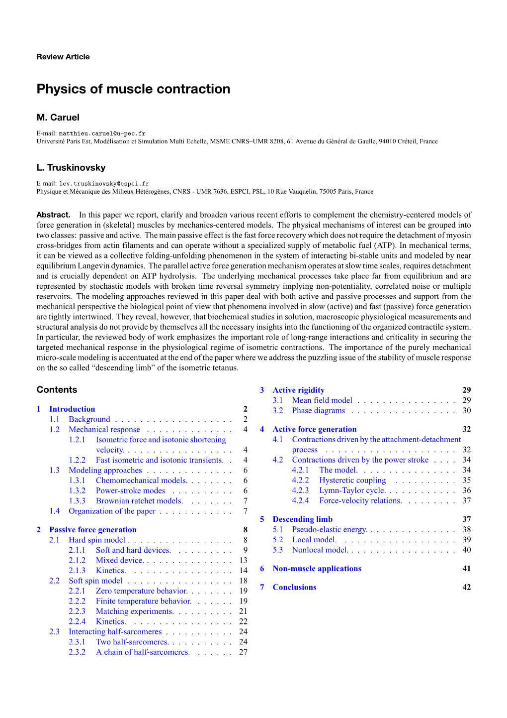 Physics of Muscle Contraction