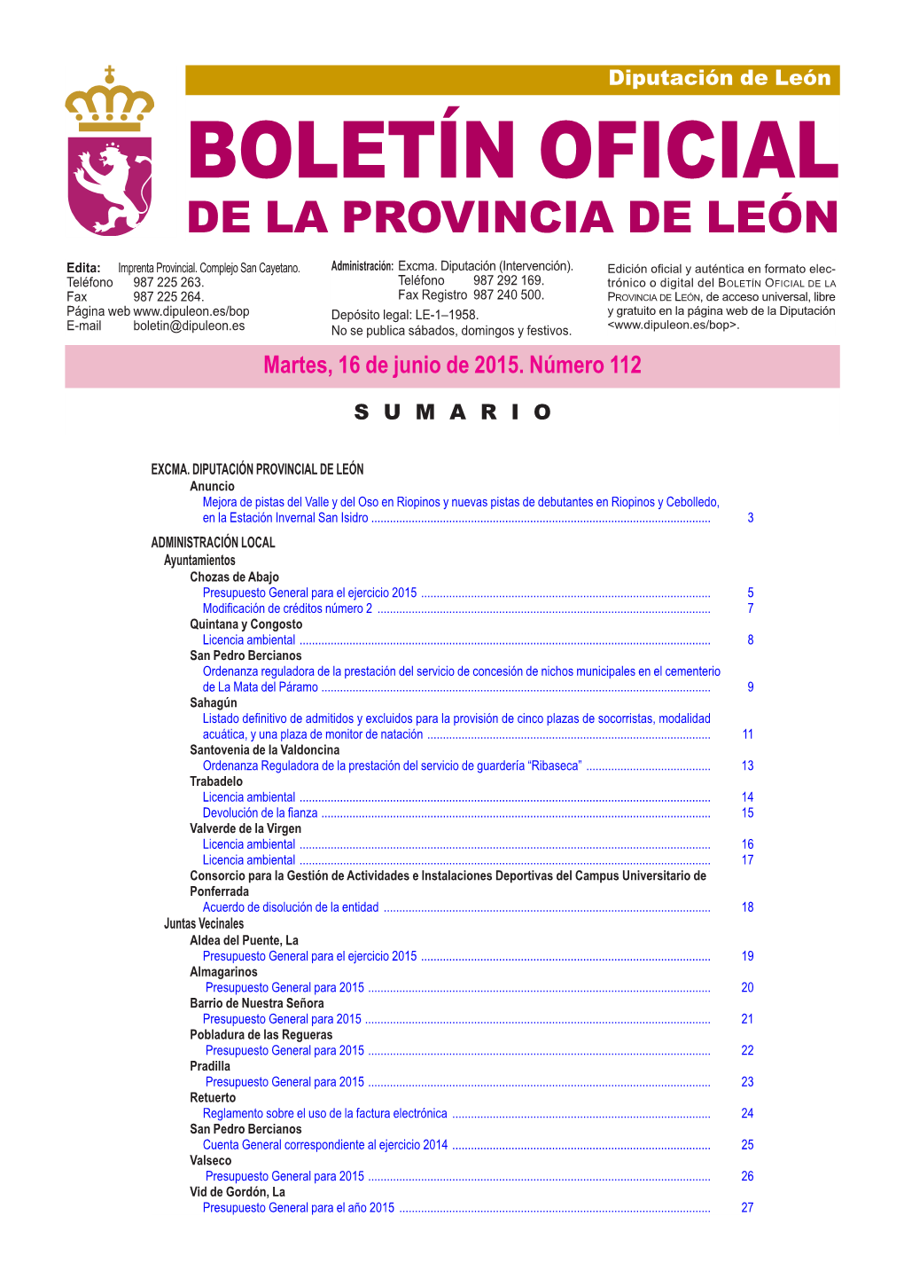 BOLETÍN OFICIAL DE LA PROVINCIA DE LEÓN Edita: Imprenta Provincial