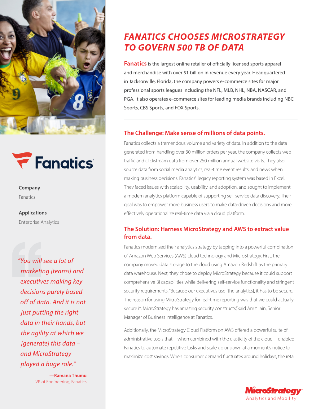 Fanatics Chooses Microstrategy to Govern 500 Tb of Data