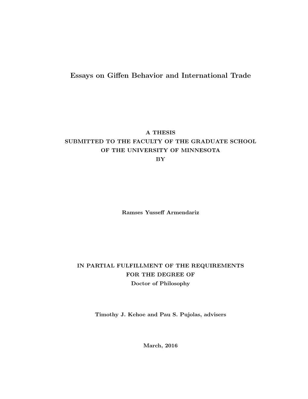 Essays on Giffen Behavior and International Trade