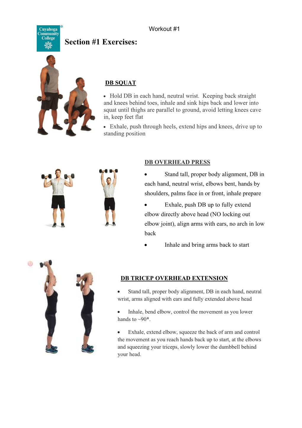 Exercise Descriptions- Workout #1