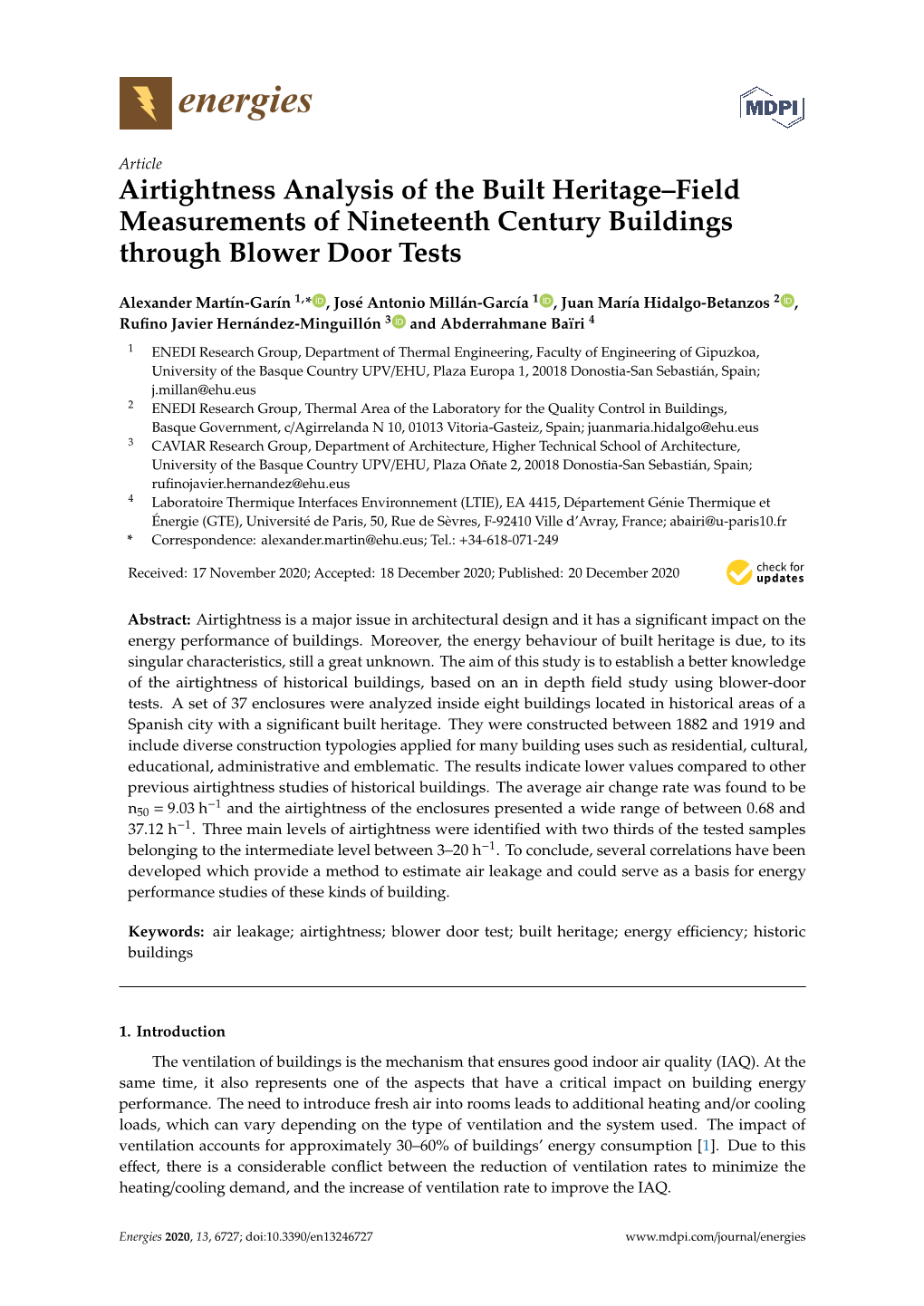 Airtightness Analysis of the Built Heritage–Field Measurements of Nineteenth Century Buildings Through Blower Door Tests