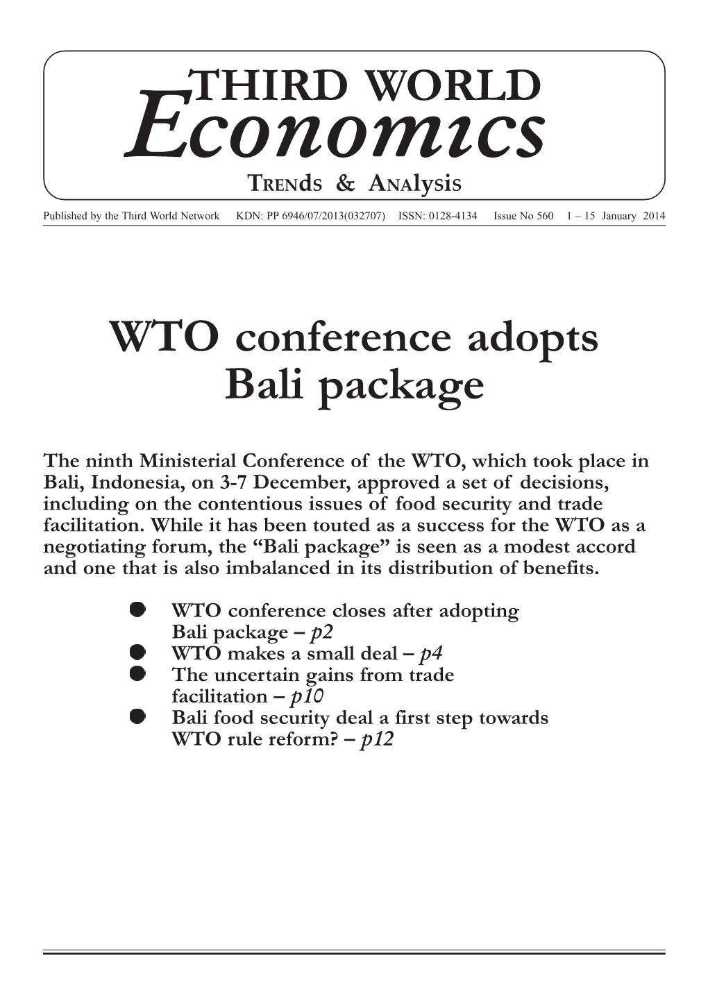 THIRD WORLD WTO Conference Adopts Bali Package