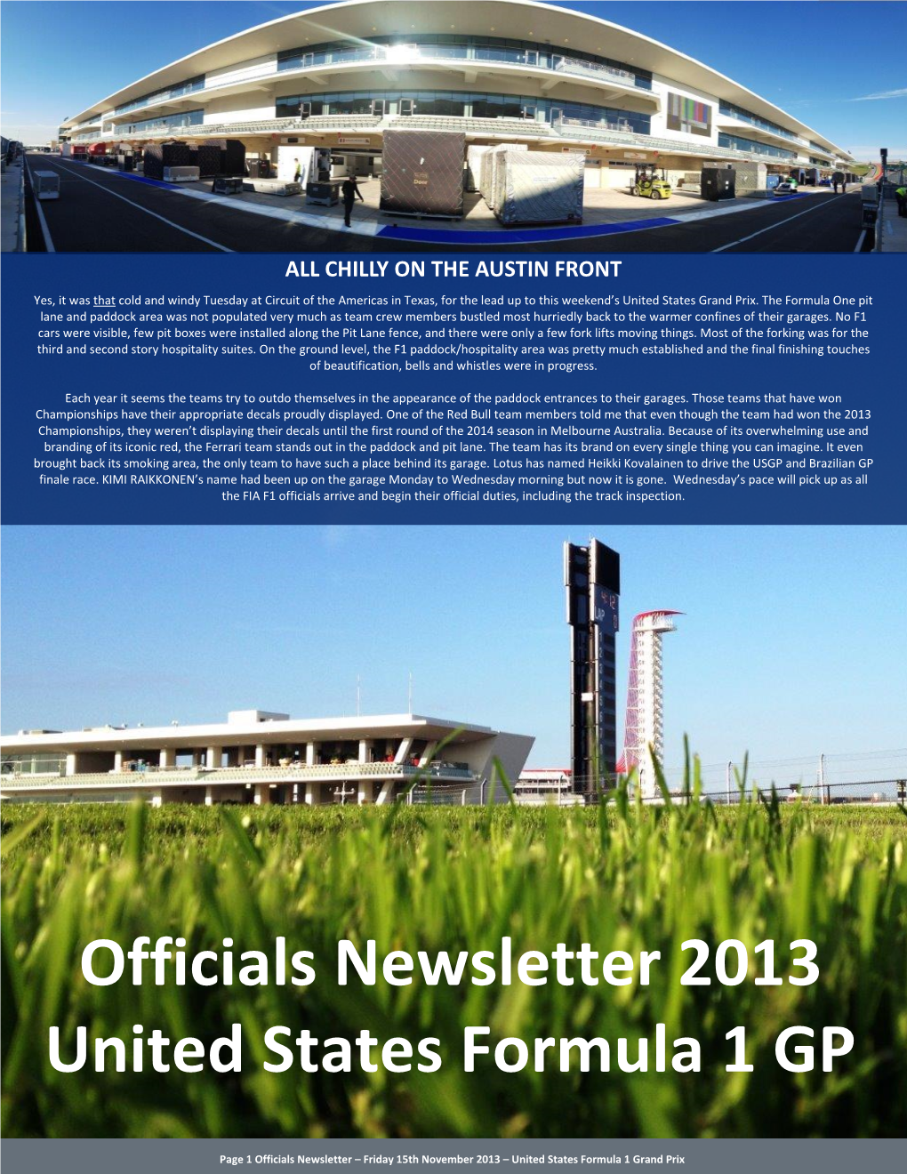 Officials Newsletter 2013 United States Formula 1 GP