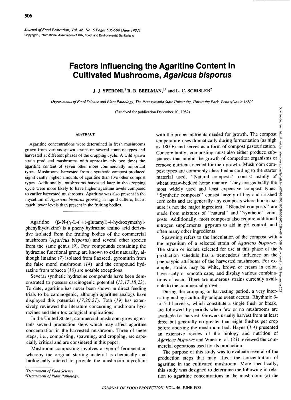 Factors Influencing the Agaritine Content in Cultivated Mushrooms, Agaricus Bisporus