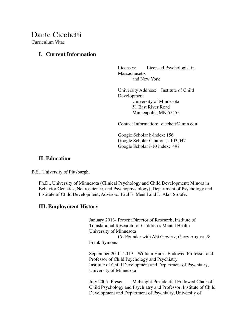 Dante Cicchetti CV CURRENT 8.20.20