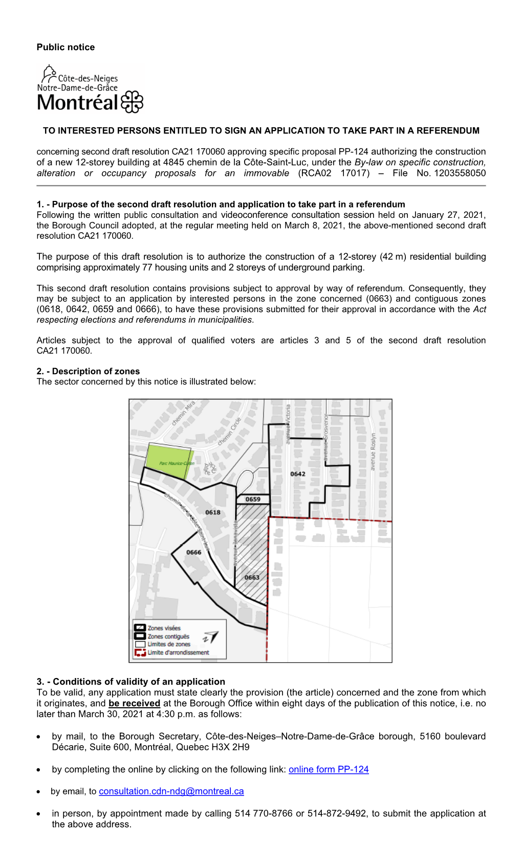 Public Notice of a New 12-Storey Building at 4845 Chemin De La Côte