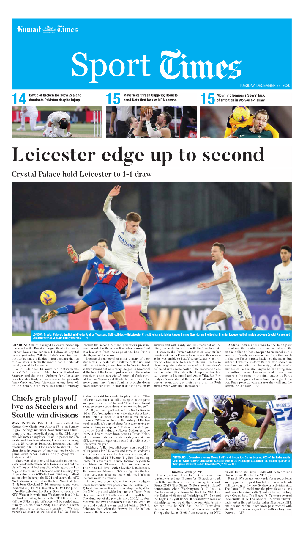 Leicester Edge up to Second Crystal Palace Hold Leicester to 1-1 Draw