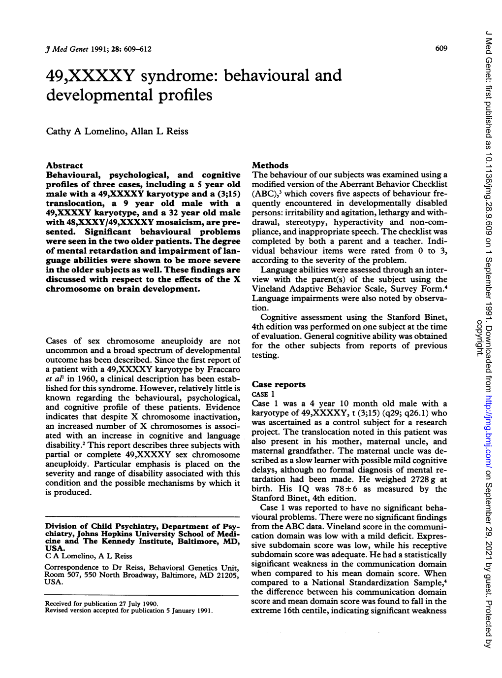 49,XXXXY Syndrome: Behavioural and Developmental Profiles