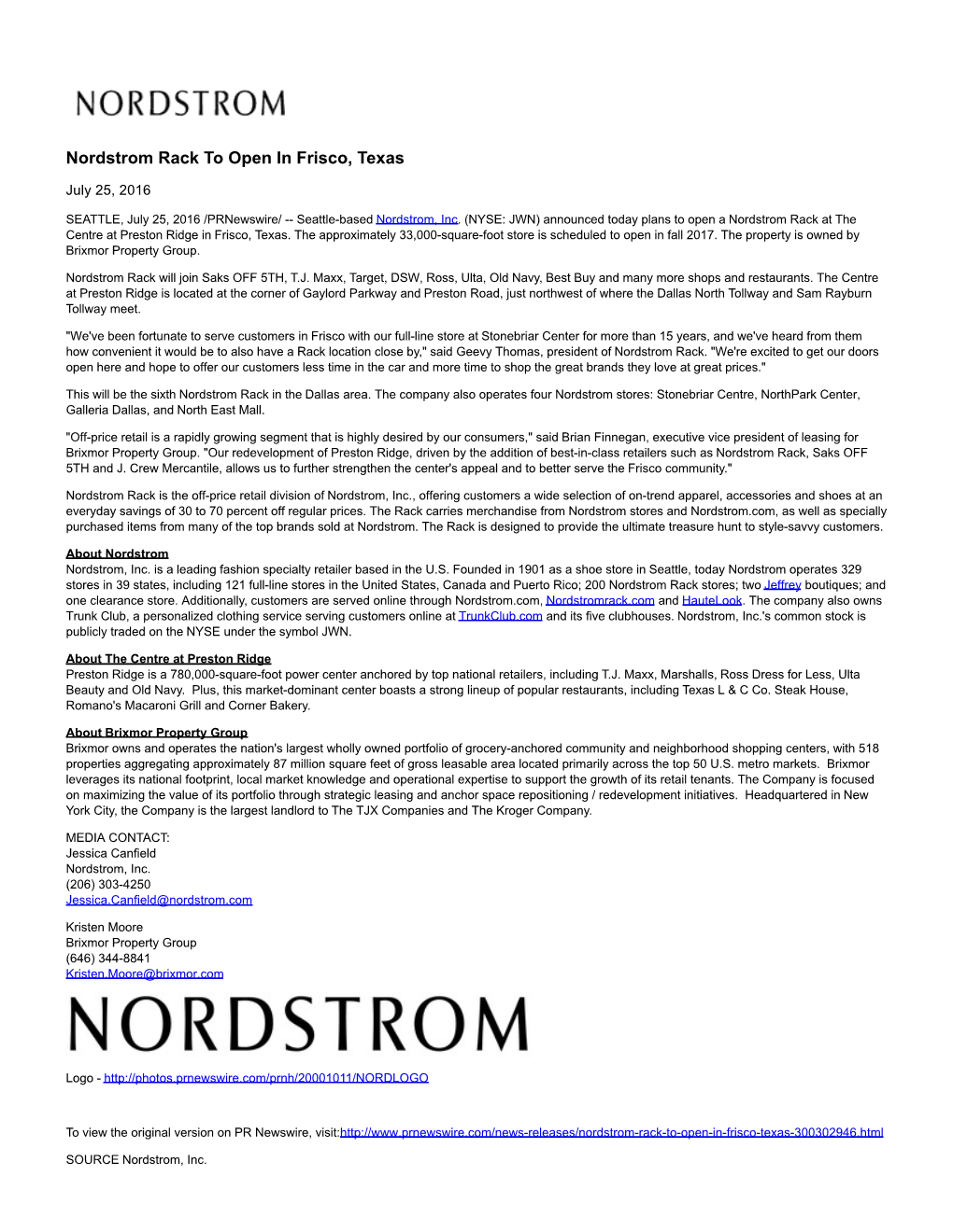 Nordstrom Rack to Open in Frisco, Texas