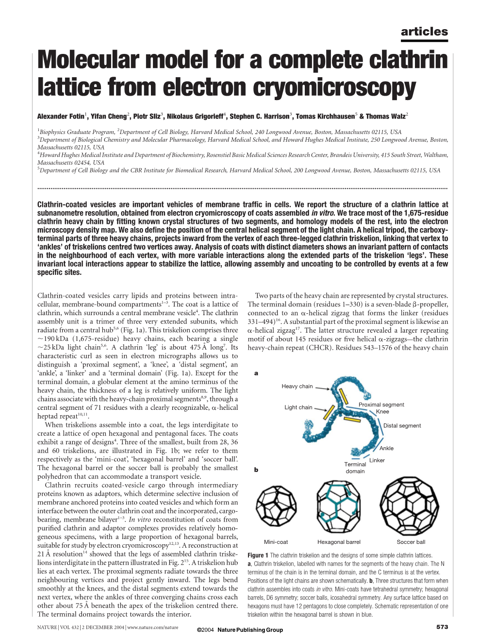 Molecular Model for a Complete Clathrin Lattice from Electron Cryomicroscopy