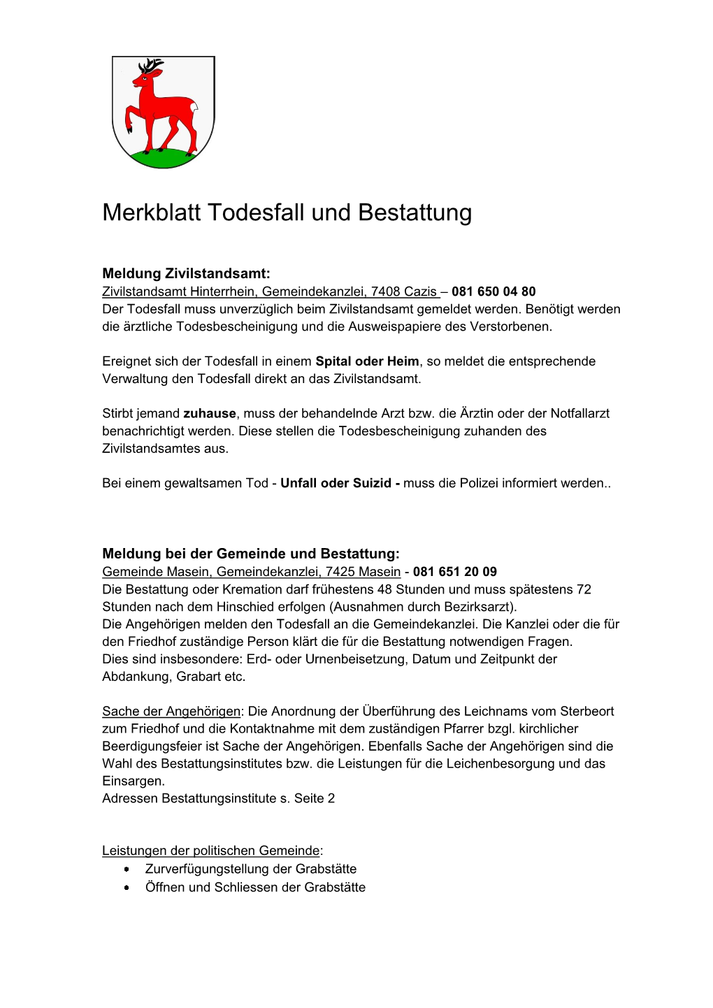 Merkblatt Todesfall Und Bestattung