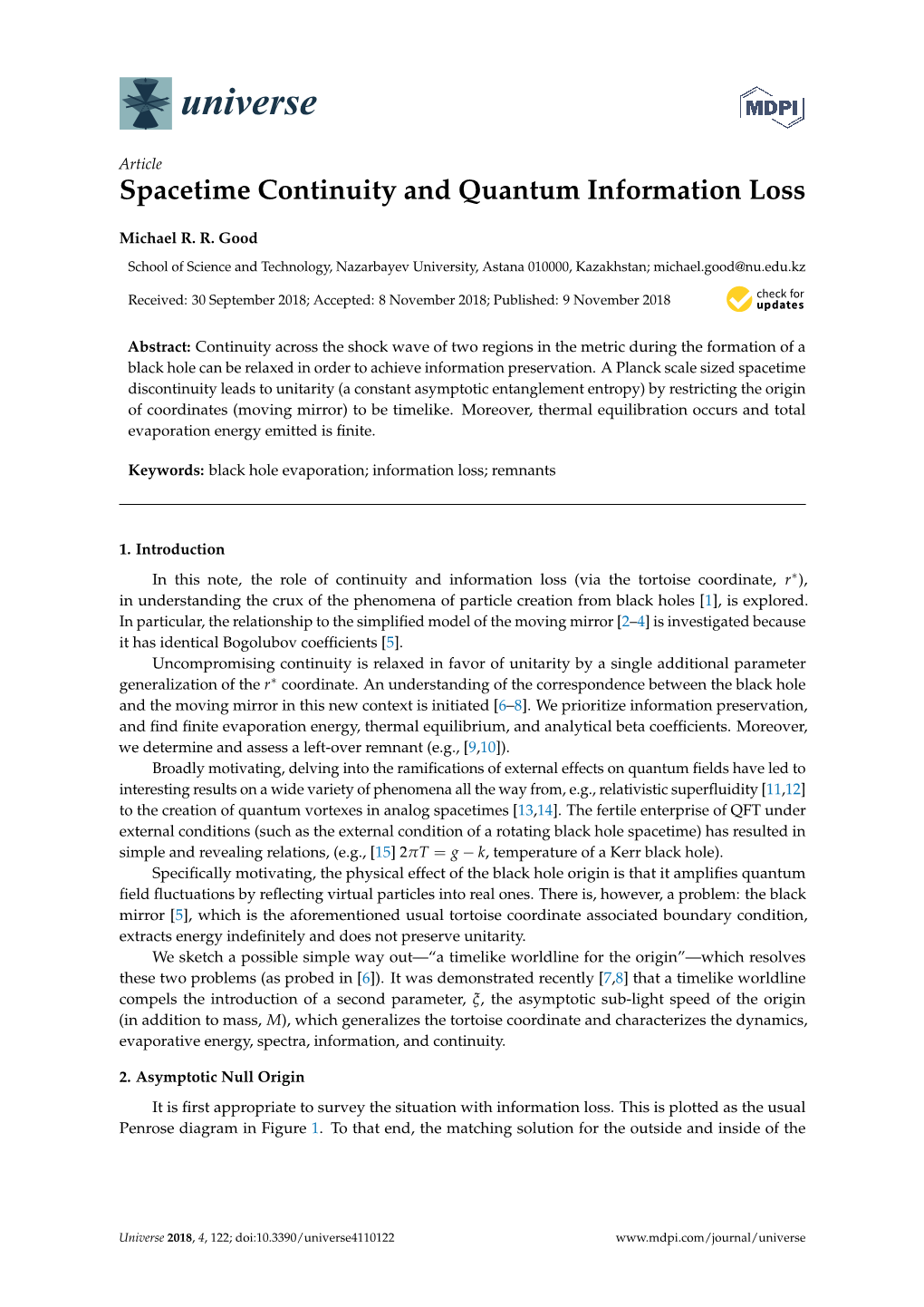 Spacetime Continuity and Quantum Information Loss