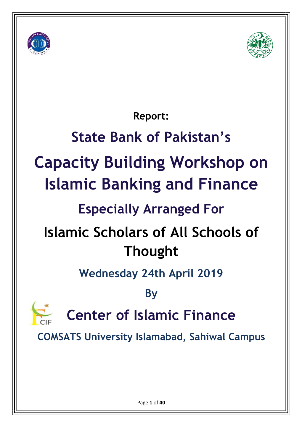 Report of Capacity Building Workshop on Islamic Banking and Finance