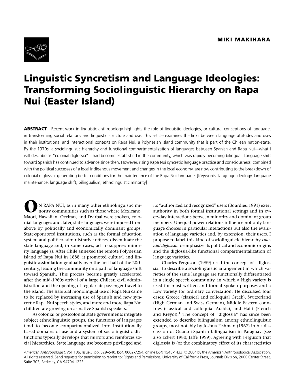 Transforming Sociolinguistic Hierarchy on Rapa Nui (Easter Island)