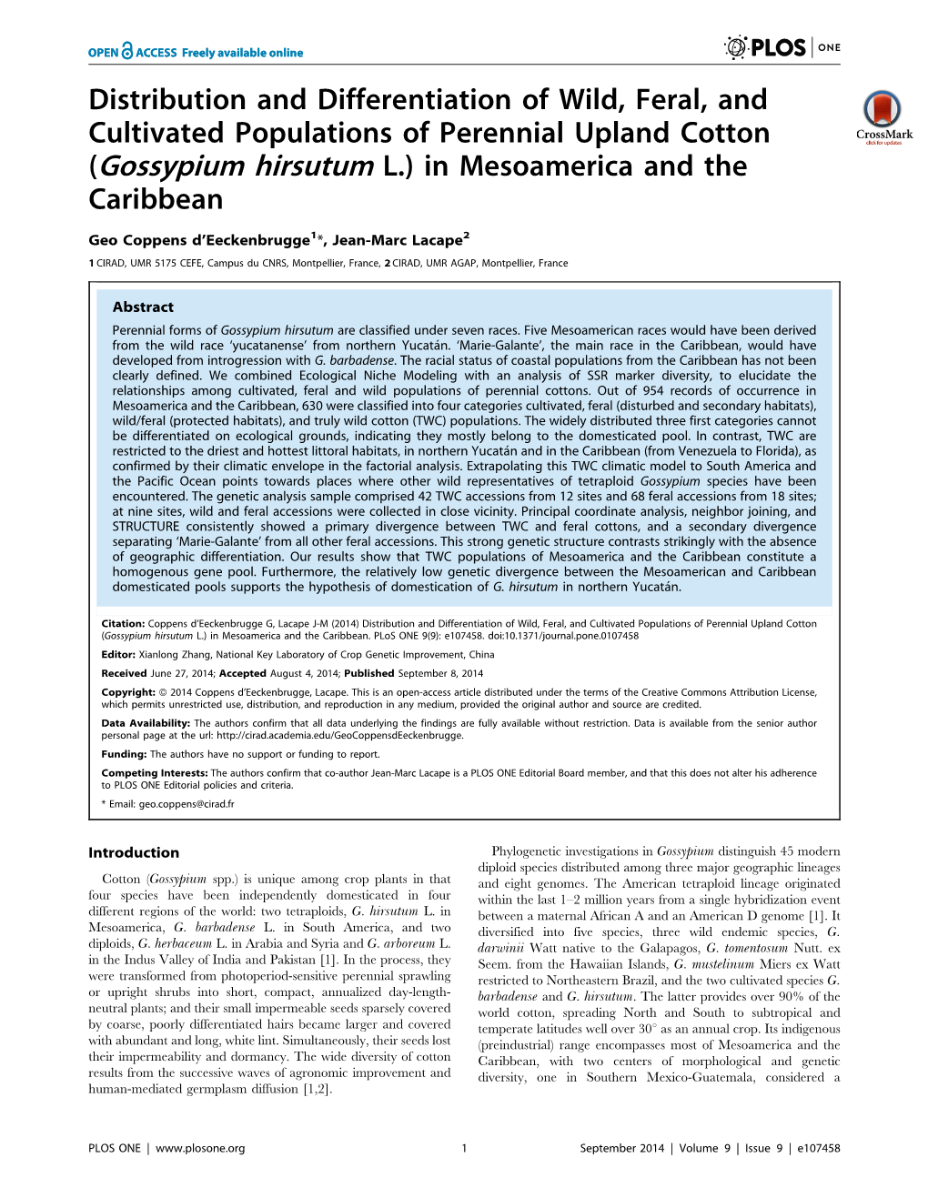 (Gossypium Hirsutum L.) in Mesoamerica and the Caribbean