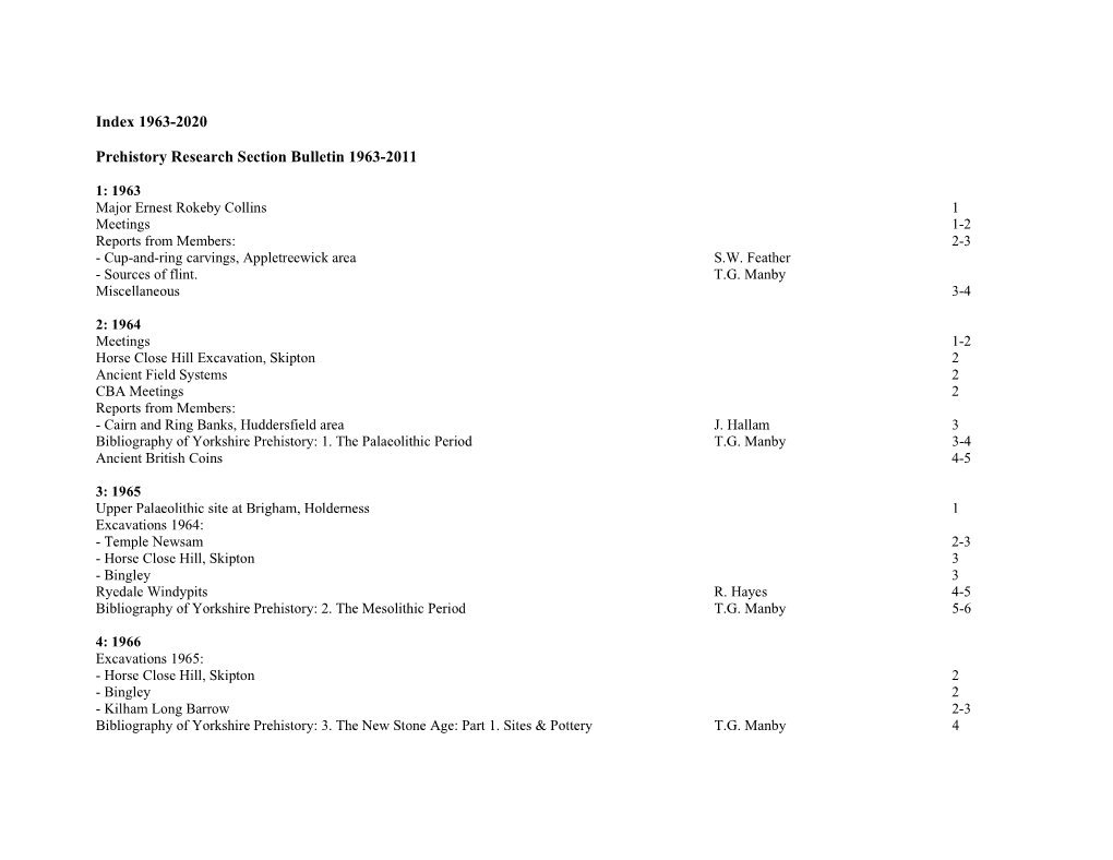 1963-2020 Prehistory Research Section Bulletin 1963-2011