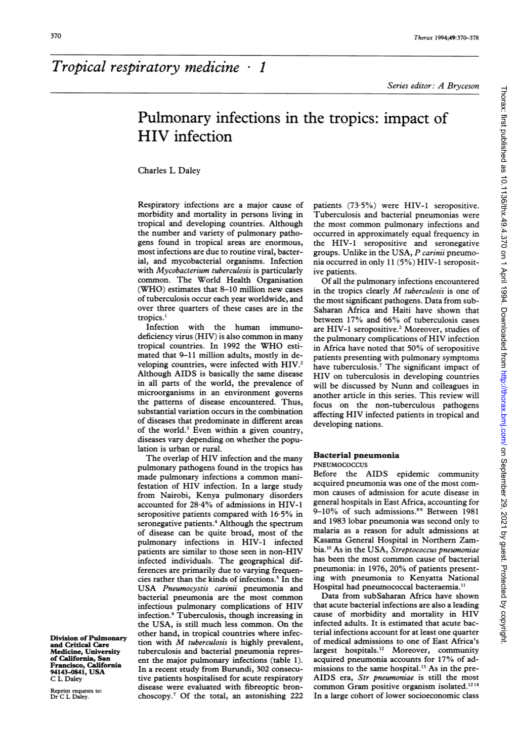 Tropical Respiratory Medicine 1 HIV Infection