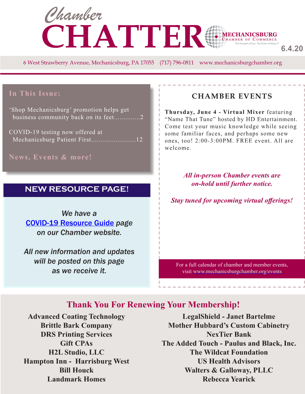 Chamber Chatter Is Published Every Thursday