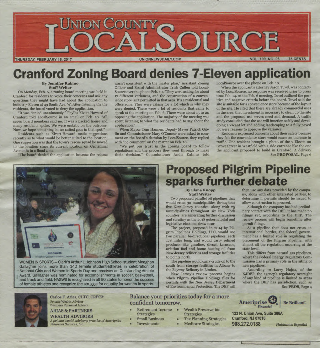 Cranford Zoning Board Denies 7-Eleven Application by Jennifer Rubino Wasn’T Consistent with the Master Plan,” Assistant Zoning Localsource Over the Phone on Feb