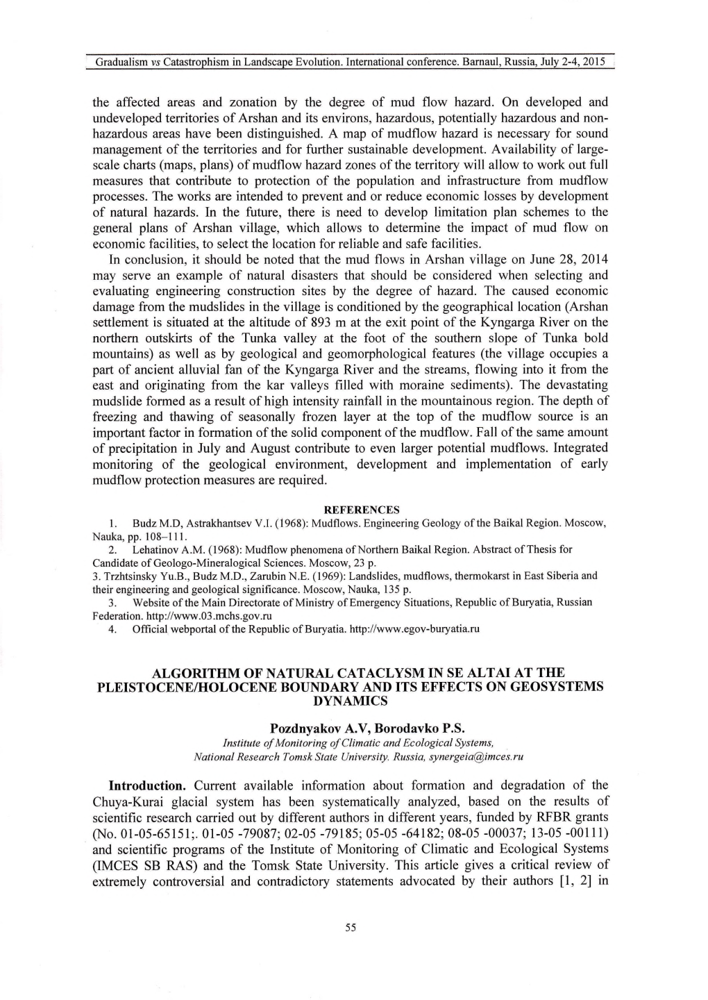 The Affected Areas and Zonation by the Degree of Mud Flow Hazard. On