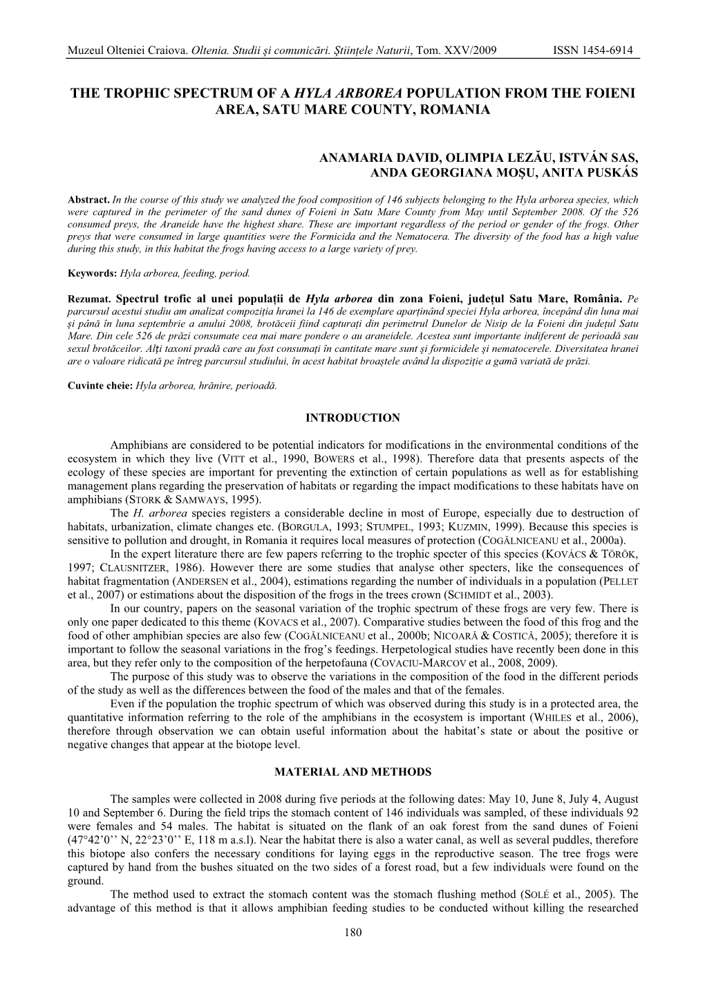 The Trophic Spectrum of a Hyla Arborea Population from the Foieni Area, Satu Mare County, Romania