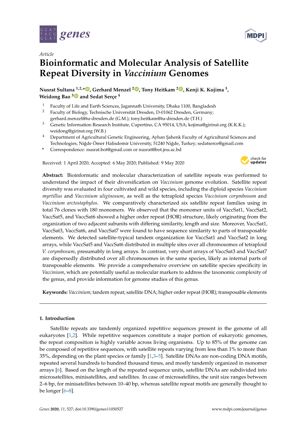 Bioinformatic and Molecular Analysis of Satellite Repeat Diversity in Vaccinium Genomes