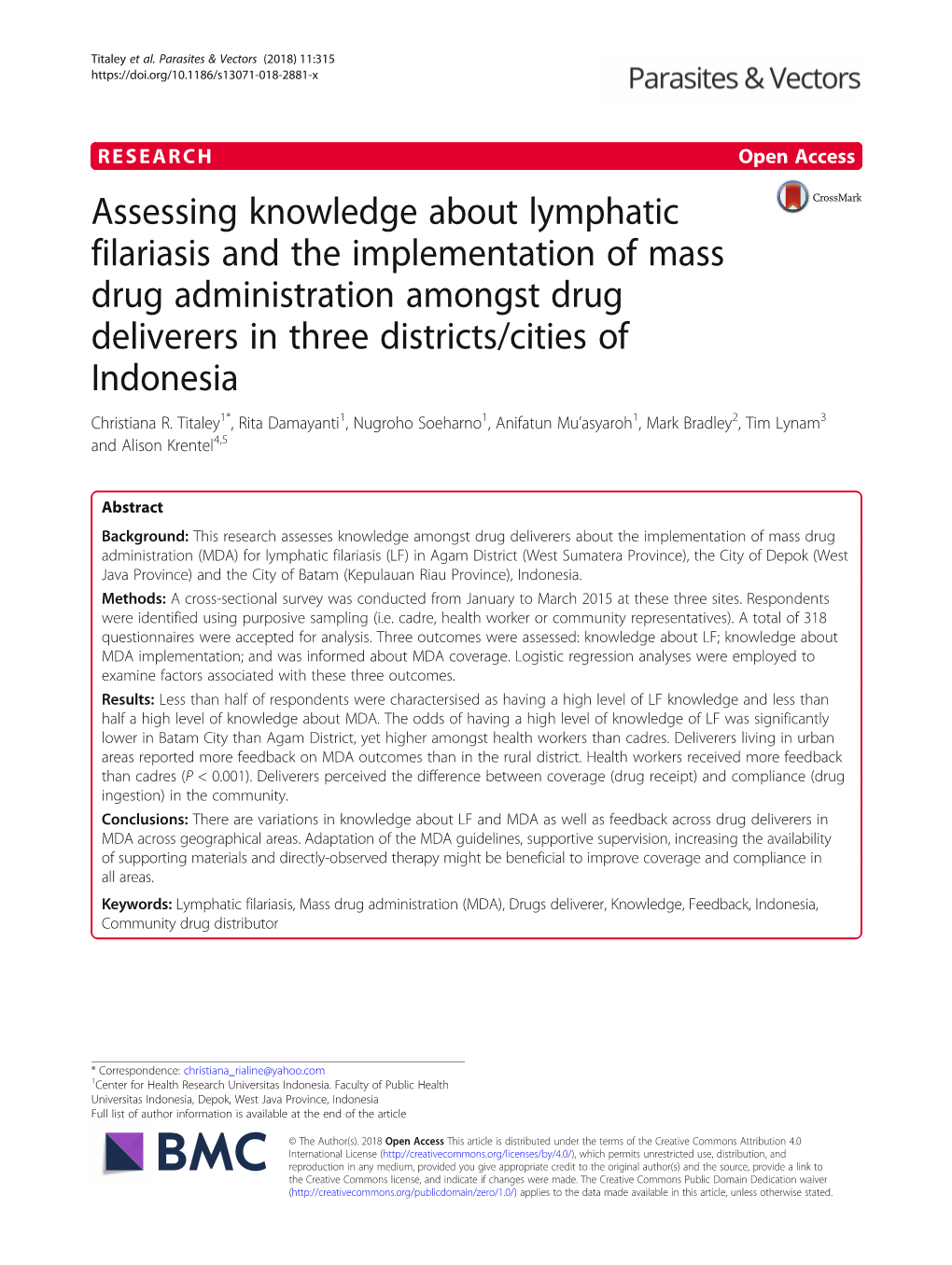 Assessing Knowledge About Lymphatic Filariasis and the Implementation Of