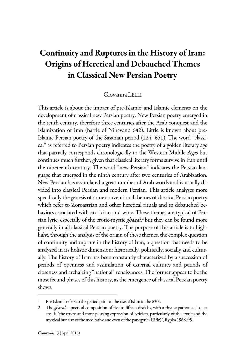 Origins of Heretical and Debauched Themes in Classical New Persian Poetry